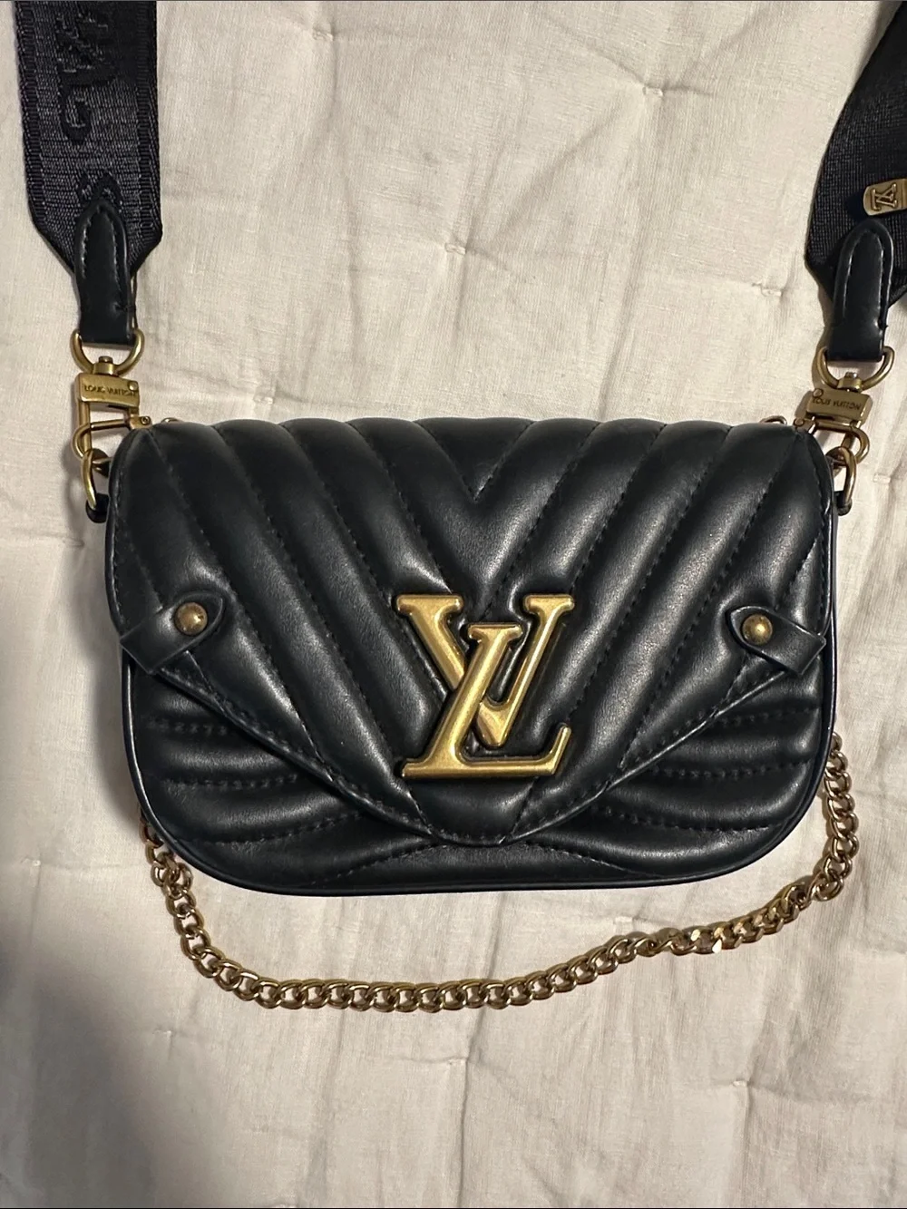 Louis Vuitton Black Quilted Leather Crossbody with Coin Pouch and Chain